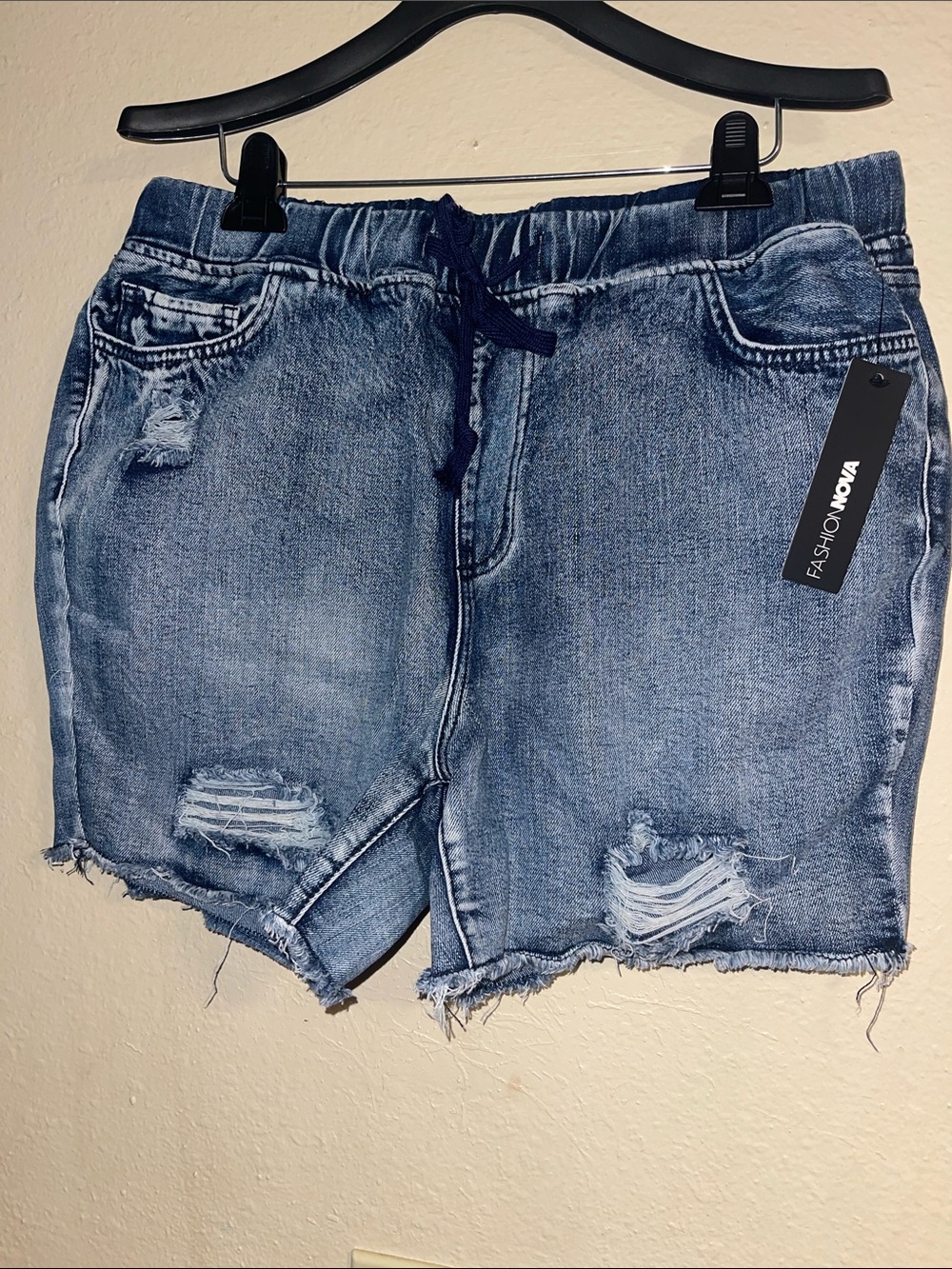 Fashion Nova Distressed Light Blue Denim Shorts
